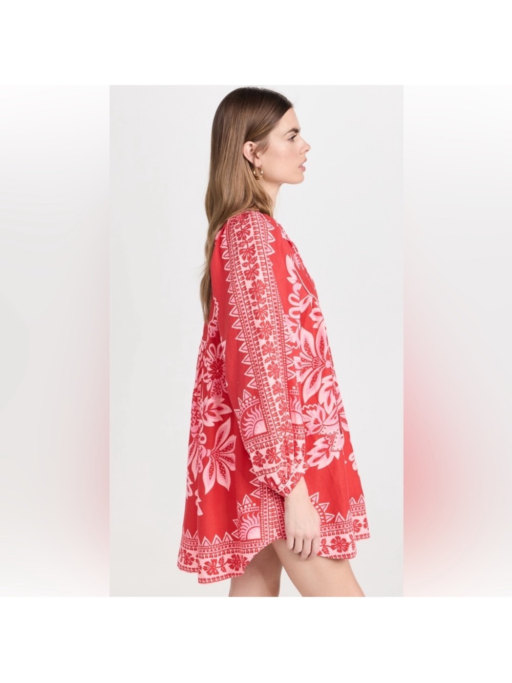 NEW FARM Rio Flora Tapestry Red Long Sleeve Mini Dress - Picture 4 of 11
